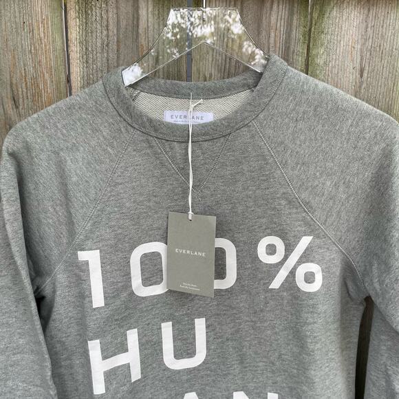 Everlane Sweatshirt 100% Human Pullover Crew Neck Gray XXXS NWT Sustainable - Picture 3 of 10